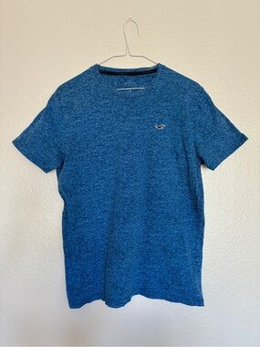 Hollister Men's S 100% Cotton Heathered Blue Crew Tee Embroidered Logo Casual